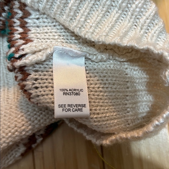 Fringe accent mock neck sweater. Size M. Beige,teal,orange,brown. - Picture 9 of 10